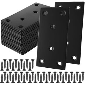 30 Pack 2 Inch Black Flat Mending Plates, Stainless Steel Straight Mending Joining Plates, Metal Bracket with Holes for Wood (Screws Include)