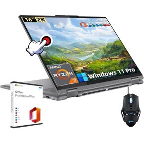 Lenovo Yoga 7 2-in-1 Laptop Computer - 16" 2K Touchscreen Display, AMD Ryzen 7 8840HS CPU, 16 GB DDR5 RAM, 2TB SSD, Backlit KB, Wifi6E, Fingerprint, Win 11 Pro, with Microsoft Office Lifetime License
