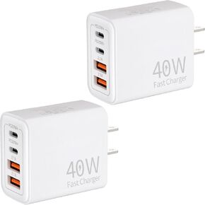 USB C Wall Charge 40W 4-Port,USBC Adapter Wall Plug Multiport Type C Brick for New Apple Watch Series 9 8 iPhone 15/14 Pro Max White (White, 2 Charge 2 Cable)