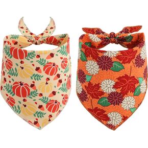 2 Pack Fall Dog Bandanas Thanksgiving Bandanas for Cat Triangle Medium Large Dog Scarf Pets Bibs