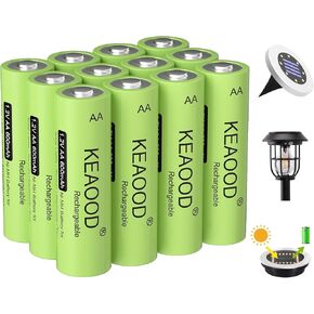 Ni-MH Rechargeable AA Solar Batteries 1.2v Pre-Charged 1000mAh Double A Battery for Solar Lights, String Lights，Pathway Lights (AA 1000mAh - Pack 12)