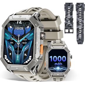 OUKITEL BT80 Smart Watch for Men,2.13" HD Touchscreen,100 Days Long Battery Life,Rugged Military Smartwatch with Bluetooth Calls/Heart Rate Monitor/Blood Oxygen for Android iOS (Grey)