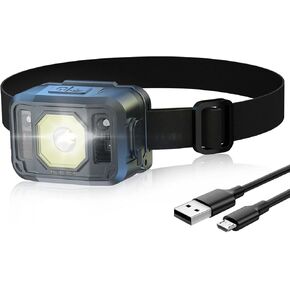 WARSUN LED Headlamp Rechargeable Super Bright Head Light with Sensor COB LED White/Red Light Adjustable Headlamp Flashlight for Outdoors Running Bicycling Water Resistant 6 Modes