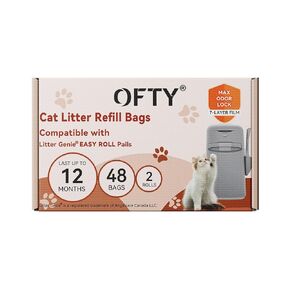 OFTY Cat Genie Bag Refills: Compatible with Litter Genie Easy Roll Pail, Multi-Layer Odor Control Cat Litter Refill Bags - 48 Bags