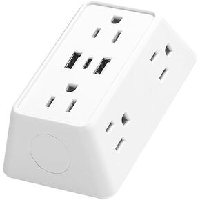 Wall Charger, Surge Protector Power Strip, Chicfit 6 Outlet Extender with 2 USB Charging Ports (2.1A Total) 3-Sided Power Strip Multi Plug Adapter Spaced for Home Travel Office (2U1C)
