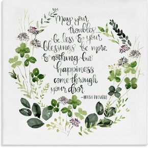 Stupell Industries Troubles Be Less Irish Proverbs Wildflower Wreath Canvas Wall Art, 17 x 17, Green