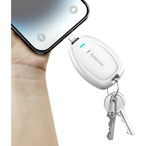 Keychain Portable Charger for iPhone, 1600mAh Mini Power Emergency Pod Ultra-Compact External Power Bank Battery Pack, Key Ring Cell Phone Charger for iPhone 6S XR 12 14 Airpods-Wihte