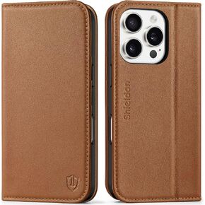 SHIELDON Case for iPhone 16 Pro 6.3", Genuine Leather Wallet Folio Case [Magnetic Closure] [RFID Blocking Card Slot] [Kickstand] Full Protection Case Compatible with iPhone 16 Pro 2024 - Nappa Black