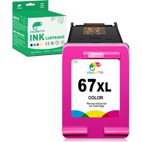 COLORETTO 67XL Black Remanufactured Ink Cartridge for HP hp67xl DeskJet 2721e 2722 2722e 2755e 2800e 2852e 2855e 4100 4132 4134 Envy 6052 6065e 6452e 6455e 6458e Printers for HP Ink 67 XL hp67 2pack
