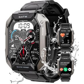 Military Smart Watches for Men IP68 Waterproof for Swimming, with Answer/Make Calls, 80 Days Extra-Long Battery Outdoor Tactical Smart Fitness Watch, Blood Pressure/Heart Rate Smartwatch for Android