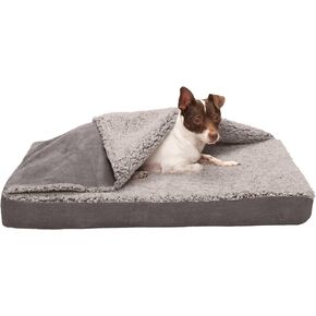 Furhaven Memory Foam Dog Bed for Medium/Small Dogs w/ Removable Washable Cover, For Dogs Up to 35 lbs - Berber & Suede Blanket Top Mattress - Gray, Medium, 30.0"L x 20.0"W x 3.0"Th