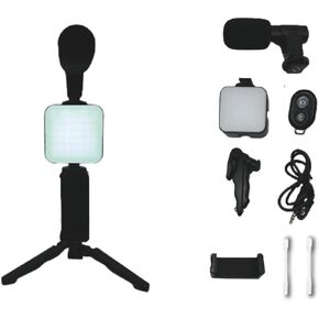 Vlogging Kit for iOS and Android - Complete Content Creator Kit with Tripod, Microphone, LED Light & Smartphone Holder, Ideal for Social Media - Content Creator Essentials for Vlogging