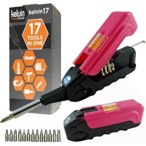 Kelvin Tools - Kelvin 17 Urban Screwdriver Set, All in One Everyday Multitool Screwdriver, Multi-Tip, Compact & Universal Precision, 13 Bit Set with Tape Measure, Liquid Level, Hammer and Flashlight