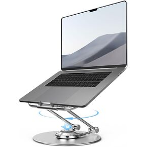 SODI Adjustable Computer Stand with 360 Rotating Base, Ergonomic Laptop Stand for Easy Storage, Foldable Laptop Riser Compatible with MacBook Pro/Air All Laptop up to 16", Silver