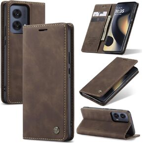 Kowauri for Motorola Moto Edge 2024 Case, Classic Design PU Leather Wallet Flip Case for Women Men with Card Holder Magnetic Closure Shockproof Protective Phone Cover for Motorola Edge 2024 (Coffee)