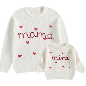 Mommy and Me Sweater Matching Family Outfit Long Sleeve Knit Sweater Pullover Mom and Baby Clothes