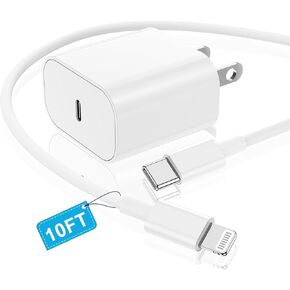 iPhone Charger Block Fast Charging, USB C Wall Charger Plug with Long USB C Lightning Cable 10ft, Type C Power Adapter Cube Brick Box for Apple iPhone 14 Pro Max/14 Pro/13/13 Pro/12 Mini/11/X/8/7/6/5