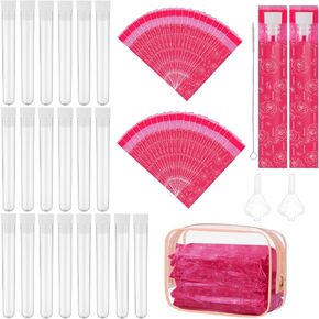 64 Pcs Tampon Flasks Set Includes 20 Reusable Plastic Flasks, 40 Self Adhesive Wrappers, 2 Funnels, Clear Storage Bag, Clean Brush, Tube Flasks for Cruise Event, Concert, Outdoor Sports (Green)
