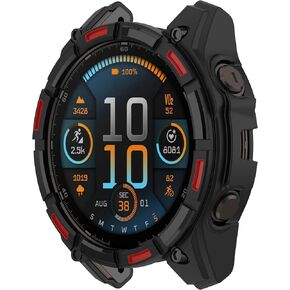 Compatible with Garmin Fenix 8 47mm Case Cover, Soft Anti-Drop PC Watch Case Cover Replacement Protective Cases for Garmin Fenix 8 47mm Watch (Black/Red)