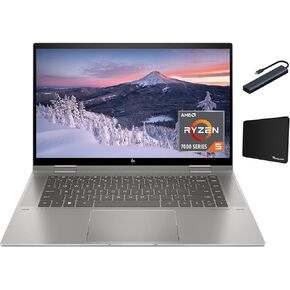HP Envy x360 2-in-1 15.6 inch FHD Touch Laptop, AMD Ryzen 5 7530U Processor, 16GB RAM, 512GB PCIe SSD, Backlit Keyboard, 1 Year Office 365, Windows 11 Home, Gray with Accessories