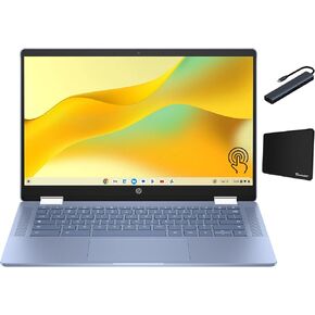 HP Chromebook x360 14 inch FHD IPS Touch 2-in-1 Laptop, Intel Processor N100, 4GB RAM, 64GB eMMC, Chrome OS, Sky Blue, with Accessories
