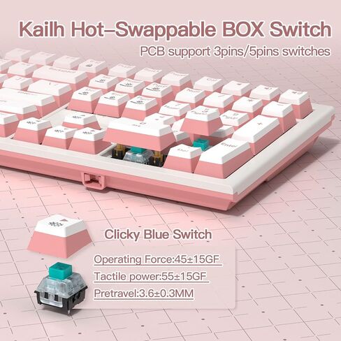 Hexgears X5pro Wireless Mechanical Keyboard, 3 Mode BT5.0/2.4G/USB-C Mechanical Keyboard with Kailh Box Blue Switch, Hot Swappable 108 Keys Full Size Keyboard for Windows All Laptop Mac in Saudi Arabia