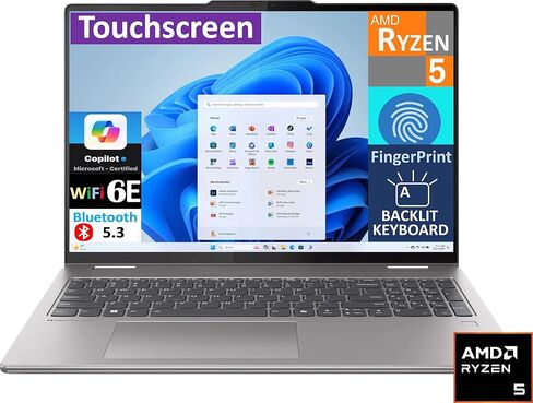 لينوفو يوجا 7 2 في 1 2 في 1 كمبيوتر محمول 16.0 بوصة شاشة لمس WUXGA (AMD Ryzen 5 8640HS، 8 جيجابايت LPDDR5، 1 تيرابايت M.2 PCIe SSD، قلم نشط، لوحة مفاتيح بإضاءة خلفية، بصمة الإصبع، WiFi 6E، Win 11 Pro) مع موسع منفذ USB DKZ in Saudi Arabia