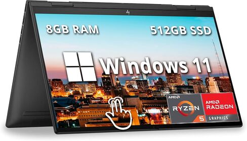 كمبيوتر محمول HP Envy x360 2 في 1 بشاشة لمس FHD مقاس 15.6 بوصة، AMD Ryzen 5 7530U، ذاكرة الوصول العشوائي 8 جيجابايت، 512 جيجابايت SSD، رسومات AMD Radeon، لوحة مفاتيح بإضاءة خلفية، Windows 11، Nightfall Black (متجدد) in Saudi Arabia