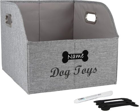 Large Dog Toy Basket Fabric Dog Toy Bin Collapsible Gray Dog Toy Box Trapezoid Dog Toy Storage for organizing Dog Chew Toys/Blankets/Leashes/Treats-Dog Storage Organizer-Can be Personalized in Saudi Arabia