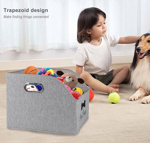 Large Dog Toy Basket Fabric Dog Toy Bin Collapsible Gray Dog Toy Box Trapezoid Dog Toy Storage for organizing Dog Chew Toys/Blankets/Leashes/Treats-Dog Storage Organizer-Can be Personalized in Saudi Arabia