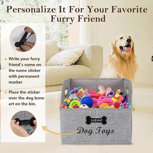 Large Dog Toy Basket Fabric Dog Toy Bin Collapsible Gray Dog Toy Box Trapezoid Dog Toy Storage for organizing Dog Chew Toys/Blankets/Leashes/Treats-Dog Storage Organizer-Can be Personalized in Saudi Arabia