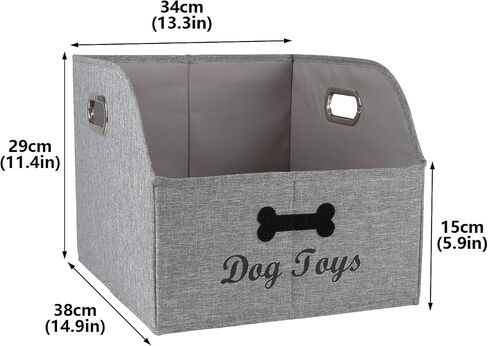 Large Dog Toy Basket Fabric Dog Toy Bin Collapsible Gray Dog Toy Box Trapezoid Dog Toy Storage for organizing Dog Chew Toys/Blankets/Leashes/Treats-Dog Storage Organizer-Can be Personalized in Saudi Arabia