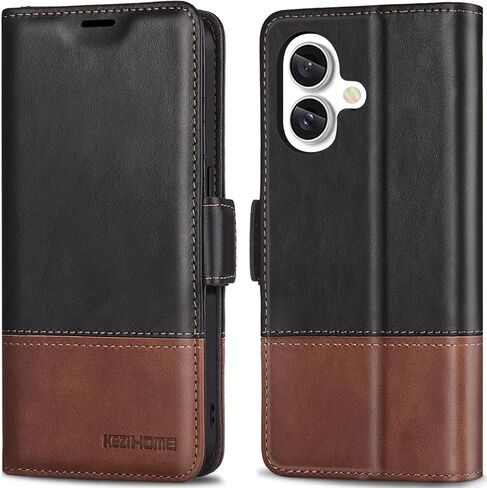 KEZiHOME متوافق مع حافظة محفظة iPhone 16، حافظة فوليو من الجلد الطبيعي RFID مع حامل بطاقة، حافظة حماية قلابة للهاتف بمسند مغناطيسي لهاتف iPhone 16 5G 6.1 بوصة (أسود) in Saudi Arabia