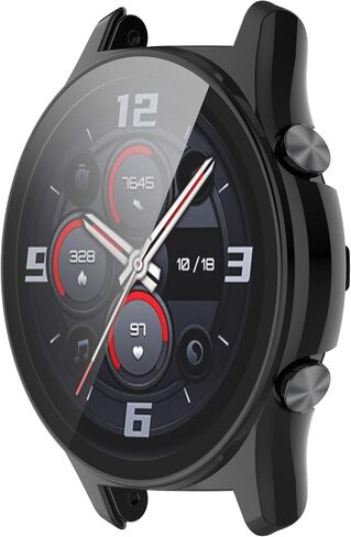 Compatible with Honor Watch GS 3 Watch Case, All-Around Protective TPU Bumper Cover Screen Protector Case for Honor Watch GS 3 Smartwatch-Full Cover Hard PC Protective Case +Tempered Glass (Black) in Saudi Arabia