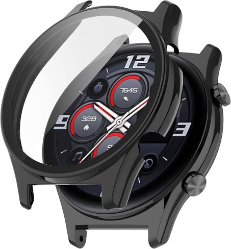 Compatible with Honor Watch GS 3 Watch Case, All-Around Protective TPU Bumper Cover Screen Protector Case for Honor Watch GS 3 Smartwatch-Full Cover Hard PC Protective Case +Tempered Glass (Black) in Saudi Arabia