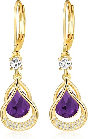 Dangle Earrings Trendy Leverback Birthstone Earrings 14K White Gold Teardrop Dangle Earrings Fine Jewelry Birthday Christmas Gifts for Women in Kuwait