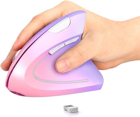 Lekvey Ergonomic Vertical Wireless Mouse, Rechargeable 2.4GHz Optical Ergo Mice with USB Receiver, 800/1200/1600 DPI, Cordless Carpal Tunnel Mouse for Laptop, Computer, PC - Gradient Pink Lavender in Saudi Arabia