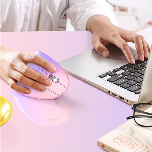 Lekvey Ergonomic Vertical Wireless Mouse, Rechargeable 2.4GHz Optical Ergo Mice with USB Receiver, 800/1200/1600 DPI, Cordless Carpal Tunnel Mouse for Laptop, Computer, PC - Gradient Pink Lavender in Saudi Arabia