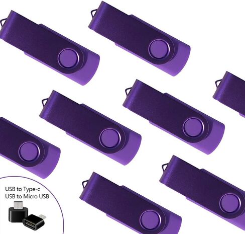 ERKE 2GB USB 2.0 محرك أقراص فلاش 5 حزمة محركات الإبهام المحمولة دوارة القفز محرك الأقراص المضغوطة محرك الأقراص الذاكرة العصي مع محول USB من النوع C / مايكرو للكمبيوتر / الكمبيوتر المحمول (الأرجواني 2 جيجابايت) in Saudi Arabia