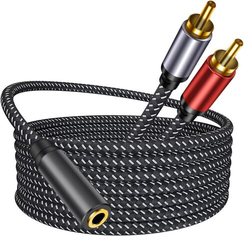 3.5mm Female to 2 RCA Male Cable 3FT: Braided Double Layer Shielded Zinc Alloy Stereo Audio Y Cable Splitter Adapter Compatible for TV,Smartphones, MP3, Tablets, Speakers,Home Theater (3ft) in Saudi Arabia