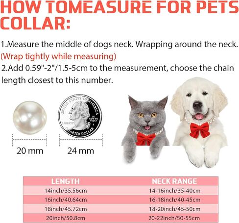 LEIFIDE Chunky Pearl Dog Necklace with Red Bow 20mm Large Bead Pearl Dog Collar Big Pearl Collar Adjustable Necklace Jewellery Accessories for Medium Large Dog Clothing Outfit Xmas Gift(18 Inch Long) in Saudi Arabia