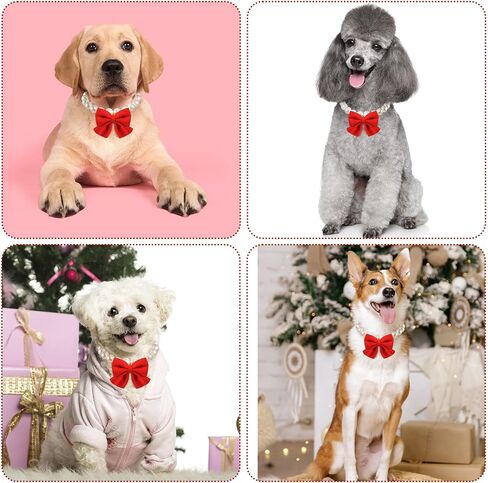 LEIFIDE Chunky Pearl Dog Necklace with Red Bow 20mm Large Bead Pearl Dog Collar Big Pearl Collar Adjustable Necklace Jewellery Accessories for Medium Large Dog Clothing Outfit Xmas Gift(18 Inch Long) in Saudi Arabia