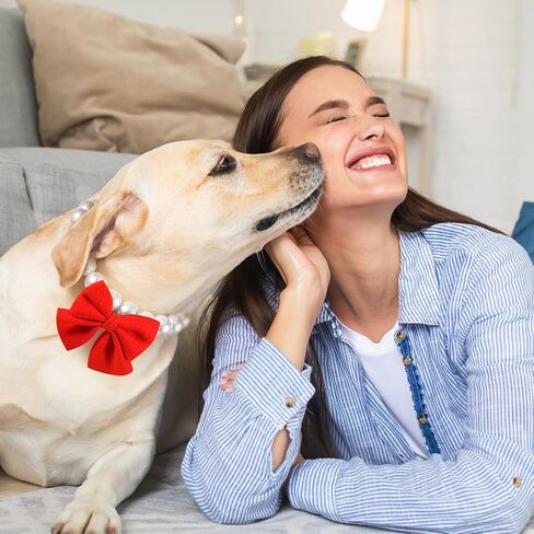 LEIFIDE Chunky Pearl Dog Necklace with Red Bow 20mm Large Bead Pearl Dog Collar Big Pearl Collar Adjustable Necklace Jewellery Accessories for Medium Large Dog Clothing Outfit Xmas Gift(18 Inch Long) in Saudi Arabia