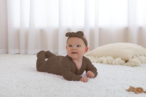 GUISBY Footed Long Sleeve Baby Pajamas with Zipper Cotton Infant Sleepers in Kuwait