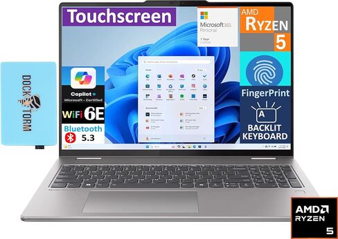 Lenovo Yoga 7 2-in-1 2-in-1 Laptop 16.0" Touchscreen WUXGA Display (AMD Ryzen 5 8640HS, 8GB LPDDR5, 512GB M.2 PCIe SSD, Active Pen, Win 11 Pro) w/MS 365 Personal, DKZ USB Port Expander in Saudi Arabia