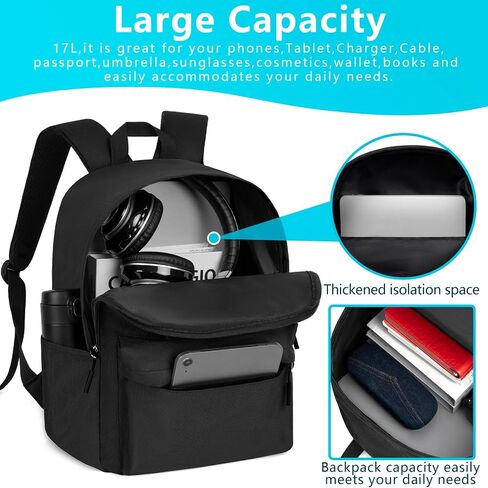 Lightweight Casual Backpack W11.9 xD5.6 xH15.8 Waterproof Daily Use Backpack Book Bag for College Travel Hiking Black in Saudi Arabia