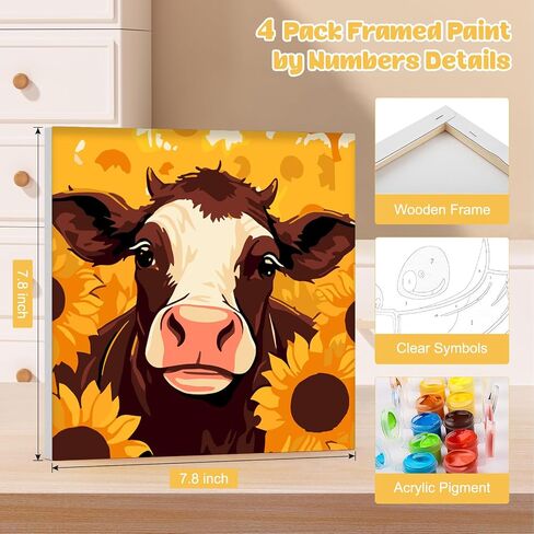 MOGTAA Landscape Paint by Numbers Kit for Adults BeginnersFramed, 4 Pack DIY Adults' Paint-by-Number Kits, Adult Paint by Number Kits on Canvas, Acrylic Arts and Crafts for Home Decor, 8x8in in Saudi Arabia