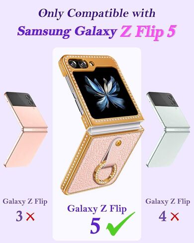 Shorogyt for Samsung Galaxy Z Flip 5 Case, Luxury Leather Diamond Z Flip 5 Cases for Women Girls, Elegant Girly Glitter Bling Rhinestone Soft Rhomboid PU & Hard PC Plated Phone Case for Flip 5 Black in Kuwait