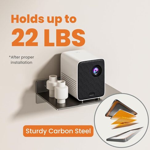 No Drill Floating Wall Shelf - Damage Free Projector Wall Mount for Router, Speaker, PS5, Xbox, DVD Player, Game Console, Cable Box Storage - Steel Holds up to 22lbs, 1PCS 7.9"X12.6" White in Saudi Arabia