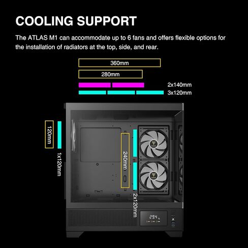 حافظة كمبيوتر GAMDIAS ATX Mid Tower مع زجاج مقسى، حافظة ألعاب بمراوح ARGB PWM 4X 120 مم، تدعم ما يصل إلى 6X 120 مم مراوح، 360 مم AIO/رادياتير، 260 مم GPU/VGA، مبرد هواء وحدة المعالجة المركزية 160 مم in Kuwait